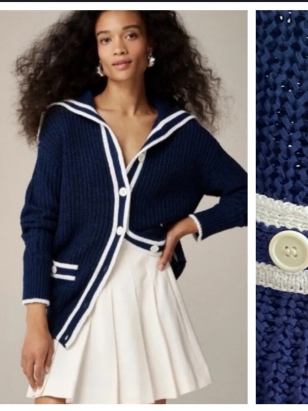 J.Crew Navy Blue White Textured Sailor Cardigan Sweater 2X Plus Size